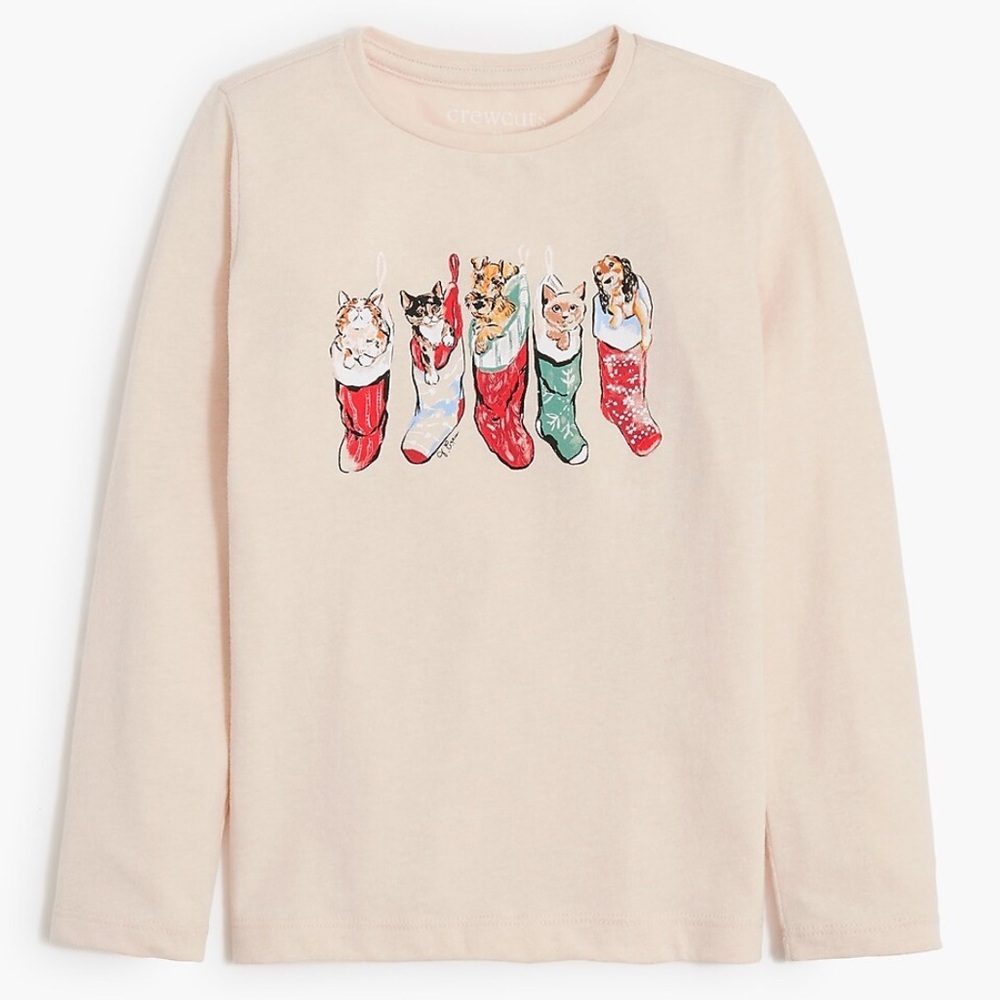 Crewcuts J Crew Kids Long Sleeve Holiday Cat and Dog In Christmas Stocking 12-14
